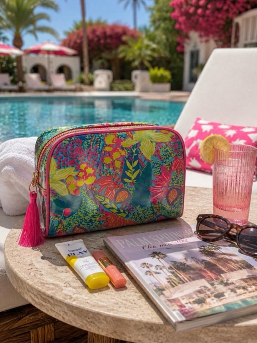S Trina Turk Tropical Floral Cosmetic Bag with Tassel - NWT